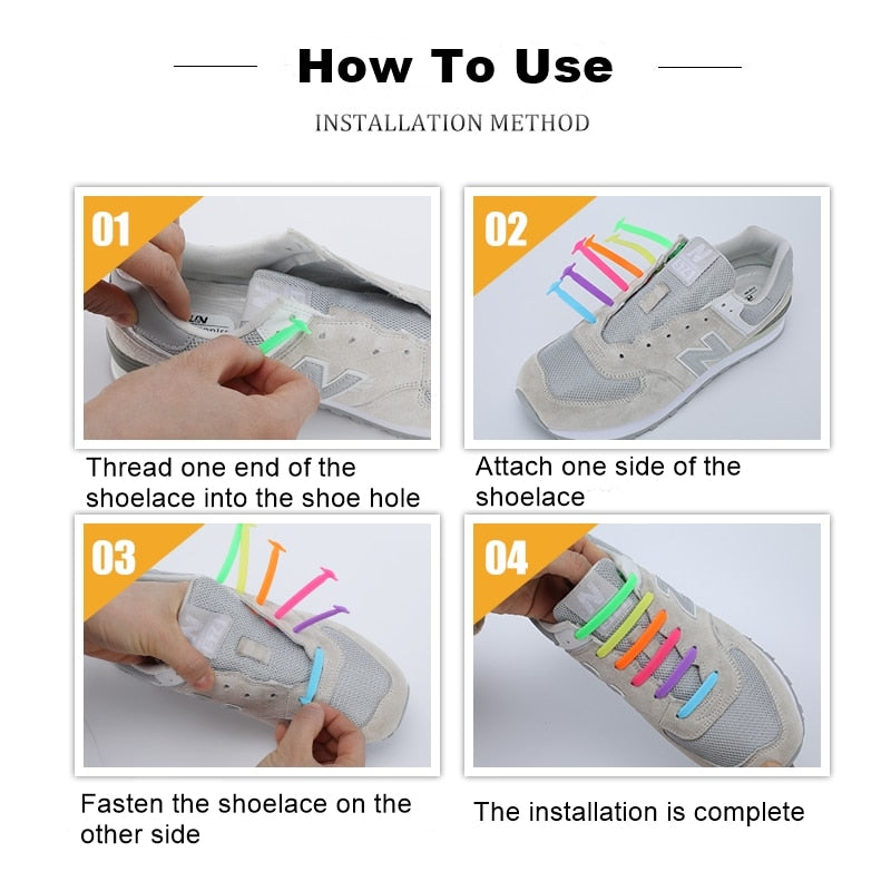 Elastic Shoelaces Fit all. No tying needed.